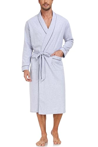 EA'S SECRET Men's 100% Cotton Robes Lightweight Long Sleeve Kimono Bathrobe Soft Over the Knee Sleepwear