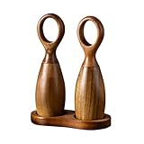 Set de molinillo de sal y pimienta de madera, con núcleo ajustable, 15x18.6x7.5cm, molino de pimienta, molinillo de especias, comodidad recargable, para la cocina del hogar y campamento