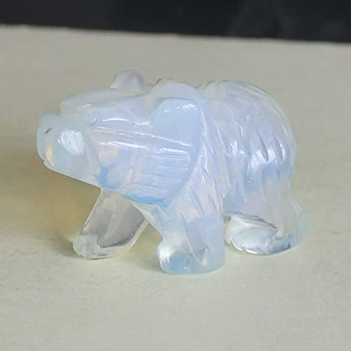 1.5'' Hand Carved Mixed Gemstone Crystal Bear Figurine Animal Carving (White opalite) (9234) - Image 2