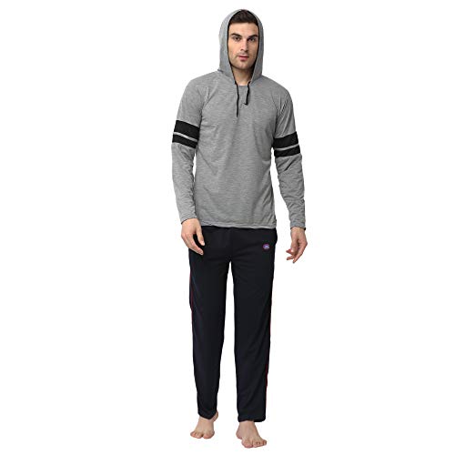 Image of Mack Jonney Cotton Blend Night Suit Co-ord Set for Men with Hodded Full Sleeve T-Shirt and Track Pant-VJ-MNS-TTP-GROUP21