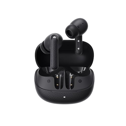 Image of QCY HT05 Pro Hybrid ANC Wireless Earbuds | Globally Leading Brand | Sleek Leather-Finish Design | 6-mic, 45dB Hybrid ANC | 9 EQs, Smart App, 25H Playtime, IPX4 (Dark Grey)