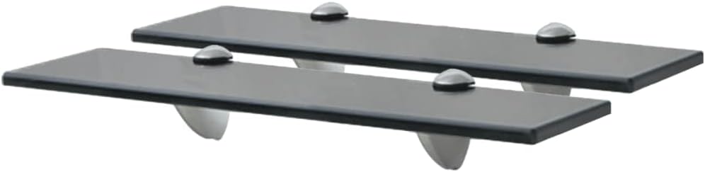 Floating Shelf Set of 2, Black Tempered Safety Glass Wall Shelves for Living Room, Bedroom, Bathroom, Kitchen Decor, 15.7 inch Rectangular Ledge