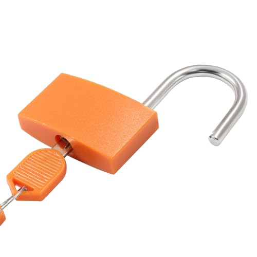 Image of BokWin 2 Pack Keyed Padlock Luggage Locks Orange ABS Plastic Covered Copper Padlock for Jewelry Box Laptop Bag Backpack Gym Locker