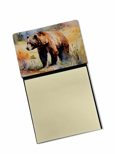 Caroline's Treasures Grizzly Bear Sticky Note Holder Refillable Dispenser Self-Sticky Note Pads, Memo Pads Blank Desk Accessories
