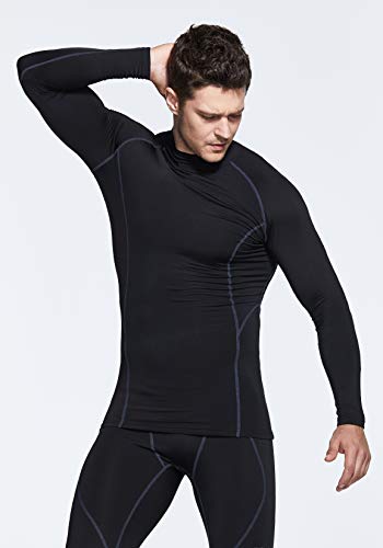 TSLA Men's Thermal Long Sleeve Compression Shirts, Mock/Turtleneck Winter Sports Running Base Layer Top, Heatlock Mock Neck(yut56) - Black & Charcoal, Medium - Thumbnail 2