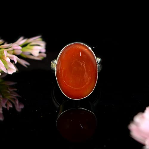 Image of Reiki Crystal Products Natural Certified Red Onyx Gemstone Ring - Adjustable Unisex Crystal Stone Ring for Adults