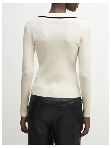 Image of GORGLITTER Women's Contrast Trim Button Down Sweater Cardigan Long Sleeve Collar Rib Knit Tops