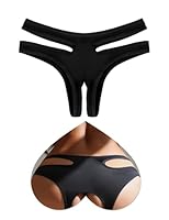 ohmydear String Tanga Damen Ouvert Slip Niedrige Taille Unterhosen Erotische Höschen Mini String im Schritt Offen Reizwäsche für Frauen Sexy Unterwäsche Schwarz S