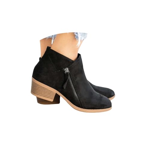 Ankle Boots for Women Low Heel Pointed Toe Arch Support Boots Side Zipper Vintage Faux Leather Damping Shoes Flat Heel Casual Walking Short Booties
