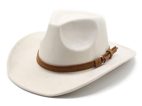 Image of Unisex Western Suede Cowboy Cowgirl Hat Classic Wide Brim Fedora Hat for Men &Women