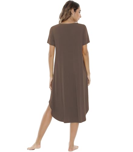 Image of NACHILA Nightgowns for Women-Viscose Made from Bamboo, V Neck Sleepshirts Short Sleeve Sleepwear Cool Nightshirt