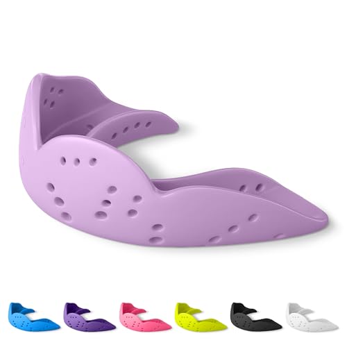 SISU Aero Medium Mouthguard Lucky Lavender - 30% Stronger Protection for Lacrosse Football Hockey Roller Derby Team Sports - Remoldable Up to 20 Times - Ultra Slim - Works for Braces - Non Toxic