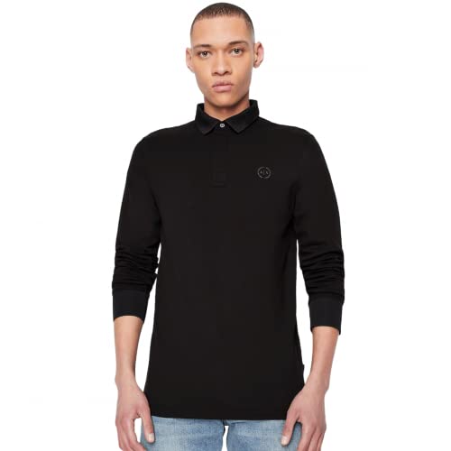 Armani Exchange Polo piqué à Manches Longues, Noir, XX-Large Homme