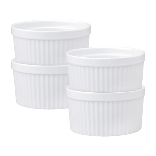 HIC Kitchen Souffle Ramekin Set, Fine White Porcelain, 14-Ounce, Set of 4
