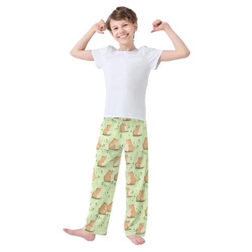 Boys' Pants Brown Capybaras Grassy Leaves Long Bottoms Jogger Pants Elastic Waist Trousers with Pockets S-XL2