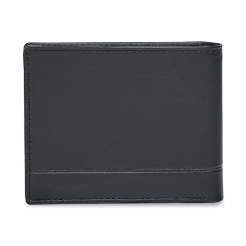 Image of Tommy Hilfiger Men's Leather Wallet Colatina | Solid Black Bi-Fold with Global Coin Pocket, 4 Card Slots | Stylish Purse for Gents