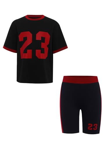 YEAHDOR Kids Girls 2 Piece Workout Set Moisture Wicking Short Sleeve Crewneck T-shirts with Shorts Set