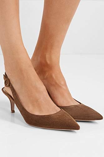 Divanne Slingback Pumps, Women's Pointed Toe Low Heel Sandals Slingback Strap Kitten Heel Pumps Evening Party Wedding Shoes-Dark Brown Suede-11M US | Image 3