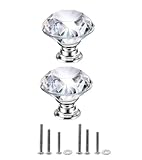 Mtsooning 2PCS Crystal Knobs Diamond Shaped Handles Clear Glass Cabinet Knobs for Closet Drawer Kitchen Dresser Cupboard Wardrobe,3 Size Screws