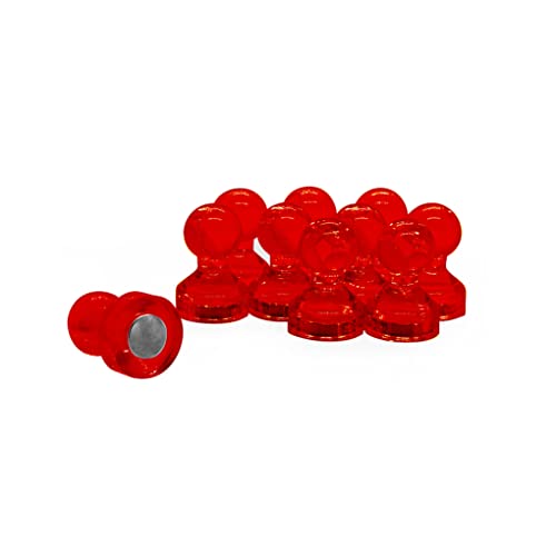 Small Red Acrylic Push Pin Magnet for Fridge Whiteboard, Noticeboard, Filing Cabinet - 11mm dia x 17mm tall - Pack of 100 - Image 2