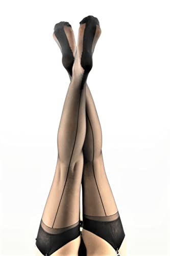 Premier Lingerie 'Betty' 15 Medias de tacón de punta DEN en caramelo o negro (ST70) (S/M - Altura 5 pies 2 ″ a 5 pies 8 ″, Negro) Cover