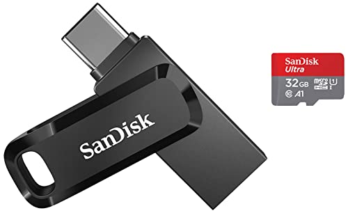 Image of SanDisk Ultra Dual Drive Go usb3.0 Type C Pendrive for Mobile (Black, 64 GB, 5Y - SDDDC3-064G-I35) & Ultra microSD UHS-I Card 32GB, 120MB /s R