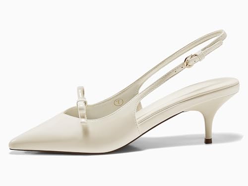 Image of Coutgo Womens Slingback Kitten Heels Bow Pointed Toe Wedding Dress Shoes | 2-Inch Low Heel Pumps, Comfort, Closed Toe, Adjustable Buckle Strap, Slip on, Party Prom