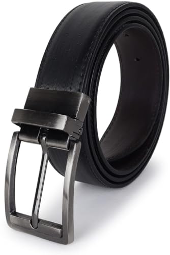 Image of CIMONI Reversible Leather Belt for Men | Genuine Leather & Vegan Leather Pin Buckle Belt | Classic Black /Brown Adjustable Belt for Formal, Business, Office & Casual Wear