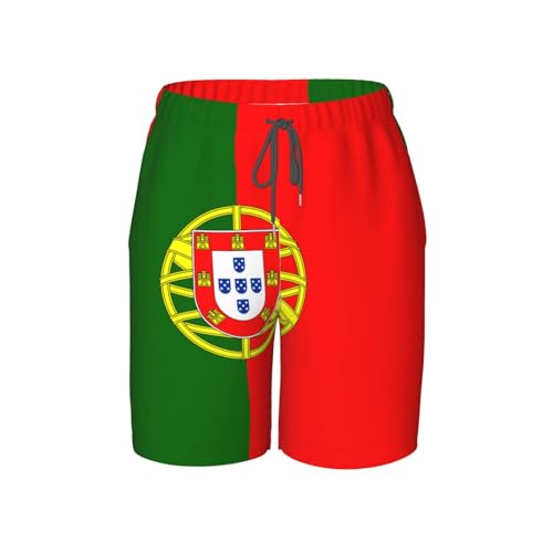 Portuguese Flag Youth Beach Pants, Soft and Breathable, with Drawstring Waist, Suitable for Sports and Leisure.