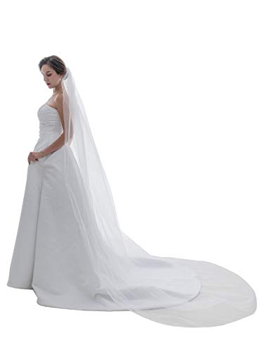 Samky 1T 1 Tier Pencil Edge Bridal Wedding Veil - White Cathedral Length 108" #TOP14
