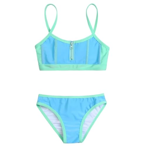 Girls Tankini Swimsuits for Kids Two-Piece Colorblocking Zipper Lake Blue Swimwear 12 13 Bathing Suit