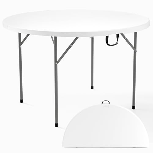 VINGLI White 48' Round Bi-Folding Commercial Table, 4...
