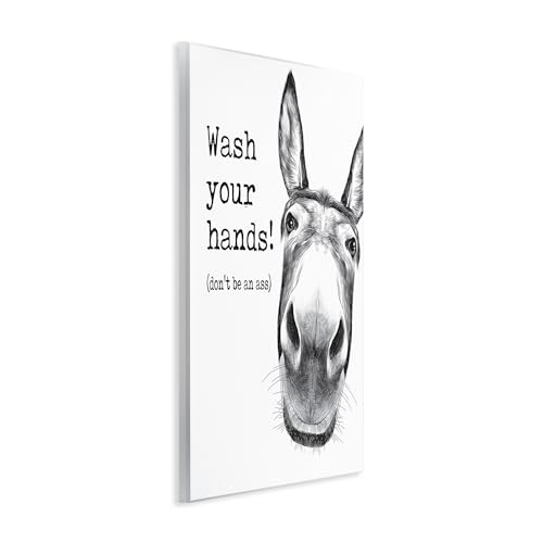 Image of Stupell Industries 'Wash Your Hands Donkey Quote', Wall Plaque Art, 13 x 19 Inches, Easy to Hang and Sturdy, Made in USA, by Lettered and Lined