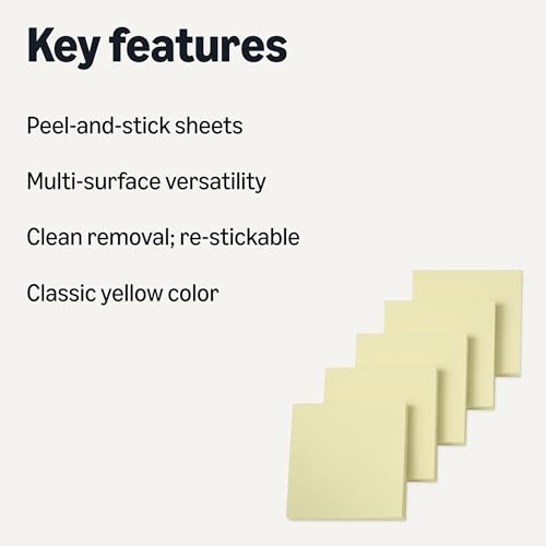 Amazon Basics Sticky Notes, Self-Stick Pads, 7.62cm x 7.62cm, Yellow, 5 Pads image 2