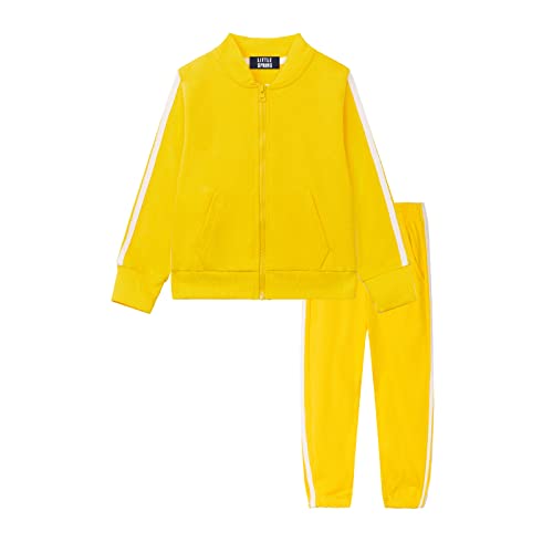 LittleSpring Cotton Tracksuits for Toddler Girls Full Zip Jackets and Jogger Set Yellow 3T