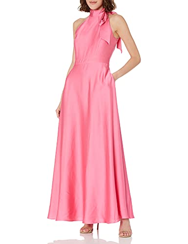 Tahari Asl Women's Sleeveless Mock Neck Side Bow Tie Maxi Dress, Azalea Pink, 8 #TOP19