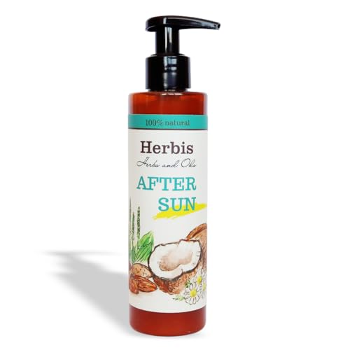 Herbis Natural Lotion après-soleil 200 ml Soin corporel apaisant aux huiles de noix de coco et d'amande Camomille