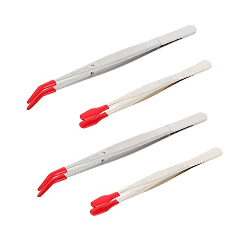 NOLITOY 4pcs Stainless Steel Tweezers for Kitchen Jewelry Wide Tips Elbow Design Comfortable Grip Material
