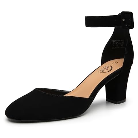 Trary Black Heels for Women, Low Chunky Heels Closed Round Toe Block Heels Adjustable Ankle Strap Comfy Pumps Shoes for Women Wedding Daily Dressy 2.75" Heels Size 8 Cover