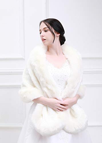 Bridal Faux Fur Wrap Wedding Fur Stole with Brooch Evening Party Warm Shrug Cape2