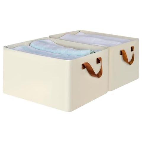 efluky Storage Bins, Fabric Storage Bins with Metal Frame, Collapsible Storage Baskets for Organizing, 2 Pack Large Storage Baskets for Shelves and Closet, Beige Cover