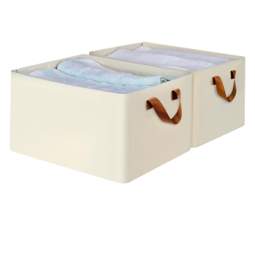 efluky Storage Baskets for Organizing, Fabric Storage Bins with Metal Frame, Collapsible Storage Baskets for Shelves and Closet, Large, Beige Set of 2