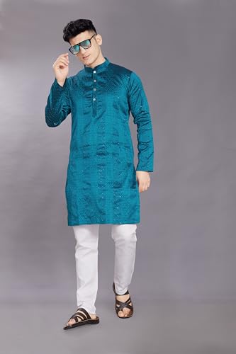 Image of DIVISIVE Men's Jequard Embroidered Art Silk Slim Fit Only Kurta