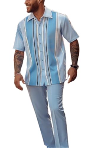 TIFIYA Men's Dressy Shirts 2 Piece Walking Suits,Button Down Shirts with Pants Set,Casual Party Wedding Wear S-5XL