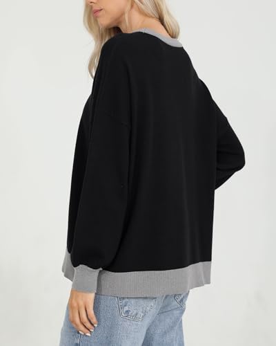 Image of Totatuit Womens Oversized Sweaters Casual Long Sleeve Crewneck Striped Knit Pullover Tops Cute 2025 Fall Sweaters