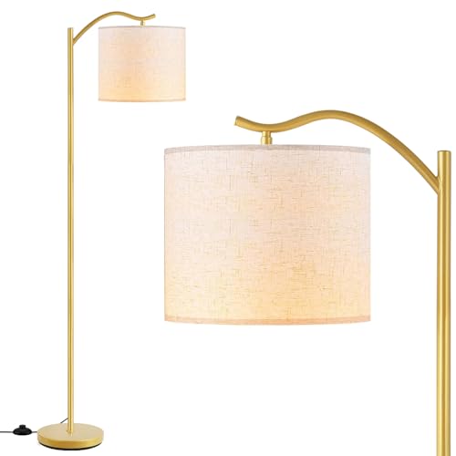 BoostArea Floor Lamp for Living Room,LED Arched Standing Lamp,Tall Modern Standing Lamp with Linen Shade,E26 Socket,Footswitch,Mid Century Gold Floor Lamps for Bedrooms,Office,Double-Layer lampshade