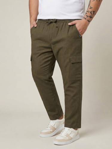 Image of Urbano Plus Men's Straight Fit Linen Cargo Pants with 6 Pockets