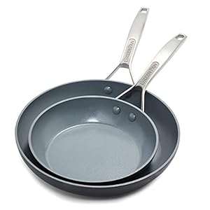 GreenPan Paris Pro Hard Anodized Healthy Ceramic Nonstick, 10″ and 12″ Frying Pan Skillet Set, PFAS-Free, Dishwasher Safe, Grey