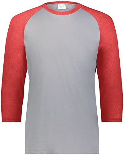 Augusta Sportswear Boys' Youth Gameday Vintage 3/4 Tee, Grey Heather/Scarlet Heather, M2