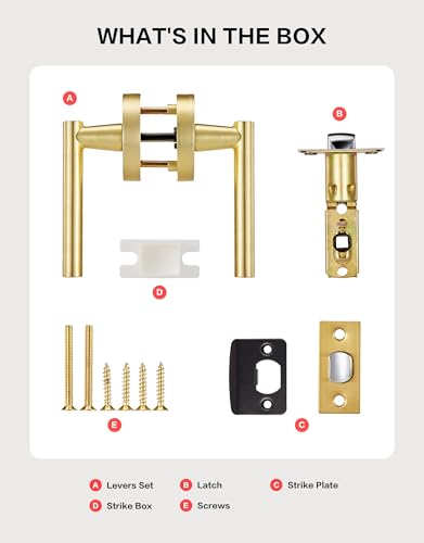 Image of Lethato 2 Packs Gold Passage Door Handles, Closet Door Handles Gold,Brushed Gold Dummy Closet Handle, Door Handle Passage for Closet /Hallway